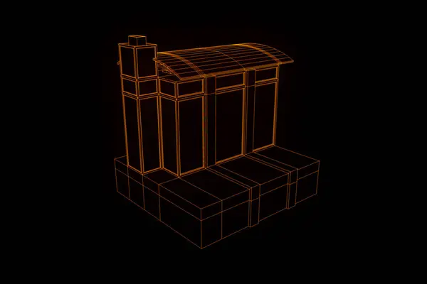 Bâtiment en style hologramme Wireframe. Belle rendu 3D — Photo