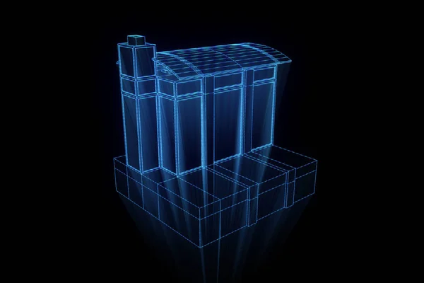 Gebouw in Wireframe Hologram stijl. Mooie 3D-Rendering — Stockfoto