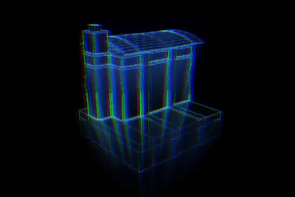 Bâtiment en style hologramme Wireframe. Belle rendu 3D — Photo