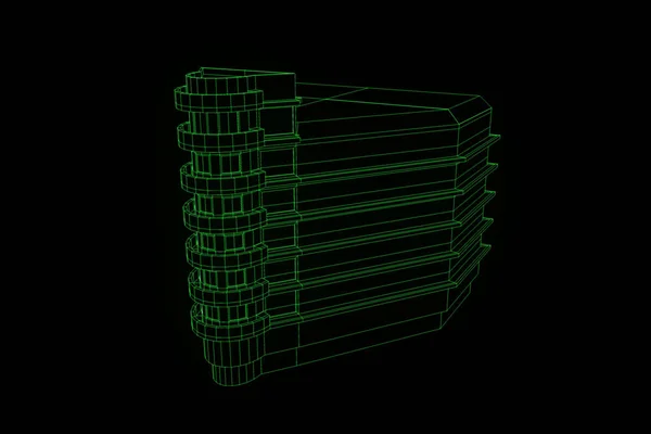 Gebouw in Wireframe Hologram stijl. Mooie 3D-Rendering — Stockfoto