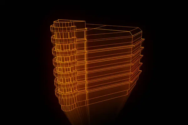 Gebouw in Wireframe Hologram stijl. Mooie 3D-Rendering — Stockfoto