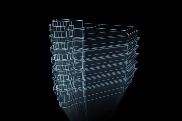 Bâtiment en style hologramme Wireframe. Belle rendu 3D — Photo