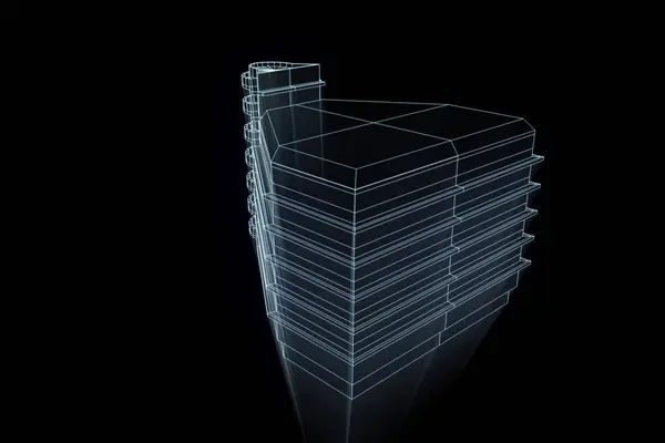 Bâtiment en style hologramme Wireframe. Belle rendu 3D — Photo