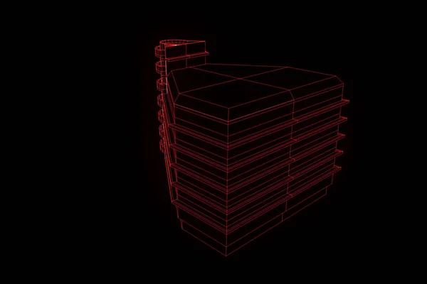 Bâtiment en style hologramme Wireframe. Belle rendu 3D — Photo