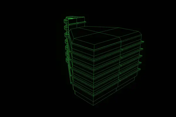 와이어 프레임 홀로그램 스타일에서 건물입니다. 멋진 3d 렌더링 — 스톡 사진