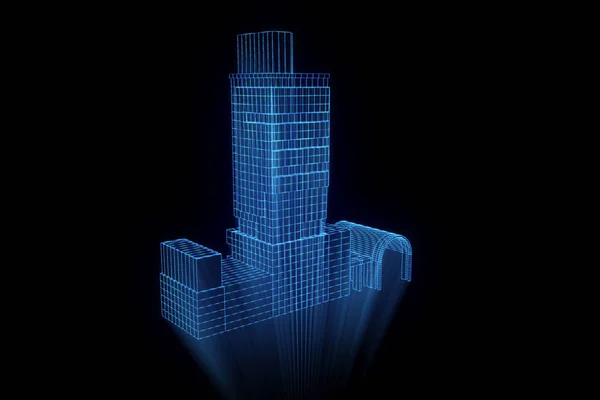 Bâtiment en style hologramme Wireframe. Belle rendu 3D — Photo