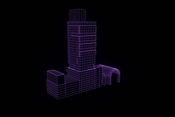 와이어 프레임 홀로그램 스타일에서 건물입니다. 멋진 3d 렌더링 — 스톡 사진