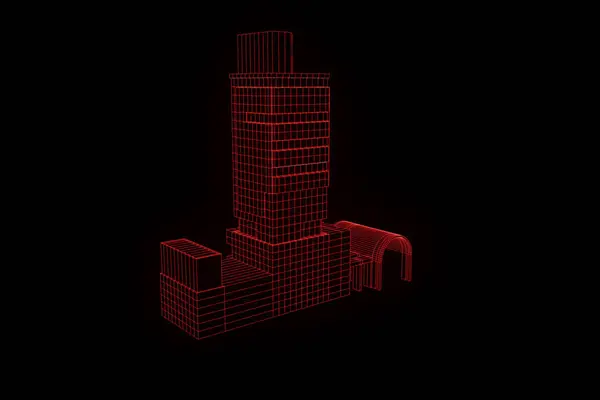 Edificio en estilo holograma Wireframe. Niza 3D Rendering —  Fotos de Stock