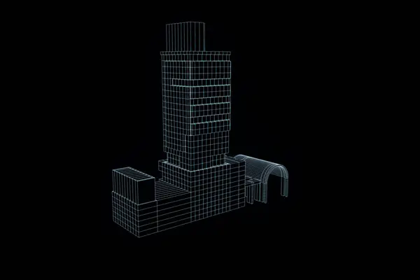 Building in Wireframe Hologram Style. Nice 3D Rendering — Stock Photo, Image
