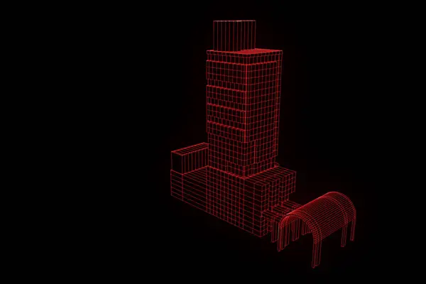 Bâtiment en style hologramme Wireframe. Belle rendu 3D — Photo