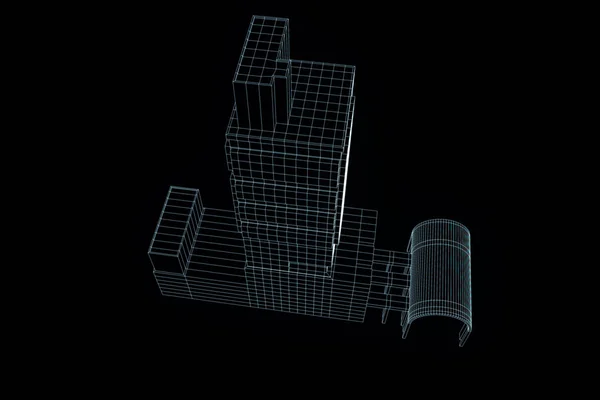 线框全息图风格的建筑。漂亮的 3d 渲染 — 图库照片