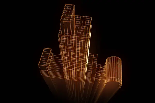 Building in Wireframe Hologram Style. Nice 3D Rendering — Stock Photo, Image