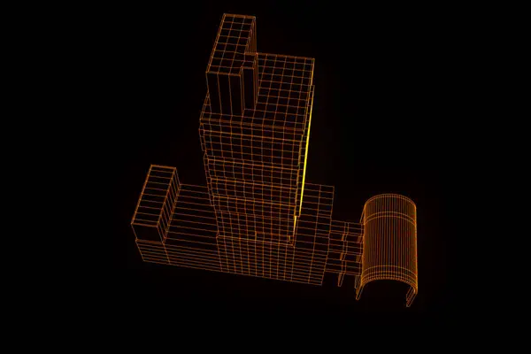 Bâtiment en style hologramme Wireframe. Belle rendu 3D — Photo