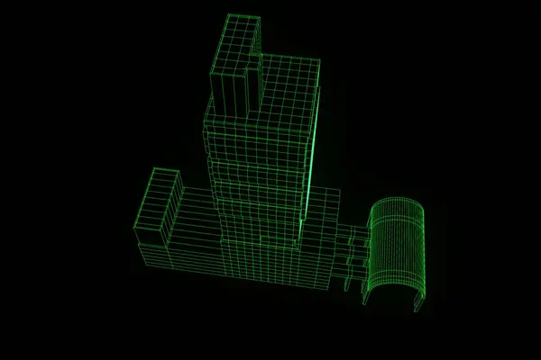 Building in Wireframe Hologram Style. Nice 3D Rendering — Stock Photo, Image