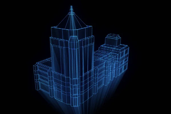 Bâtiment en style hologramme Wireframe. Belle rendu 3D — Photo