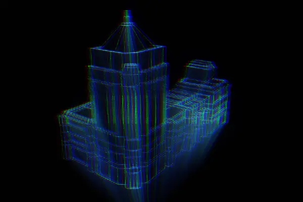 线框全息图风格的建筑。漂亮的 3d 渲染 — 图库照片