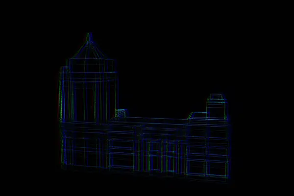 Bâtiment en style hologramme Wireframe. Belle rendu 3D — Photo