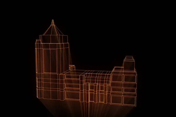 Byggnad i Wireframe Hologram stil. Fina 3d-Rendering — Stockfoto