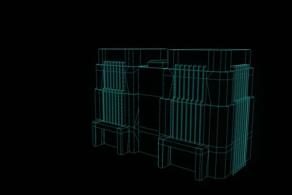 Bâtiment en style hologramme Wireframe. Belle rendu 3D — Photo