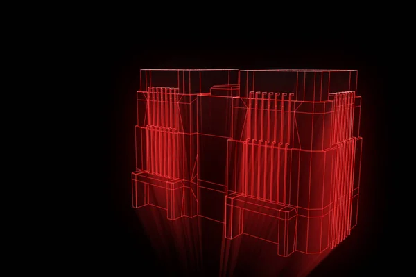 Bâtiment en style hologramme Wireframe. Belle rendu 3D — Photo