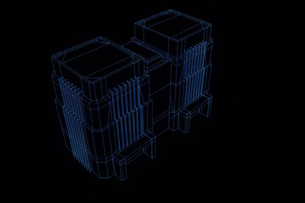 Construção em estilo holograma Wireframe. Boa renderização 3D — Fotografia de Stock