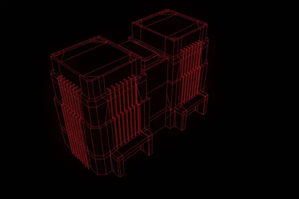 와이어 프레임 홀로그램 스타일에서 건물입니다. 멋진 3d 렌더링 — 스톡 사진