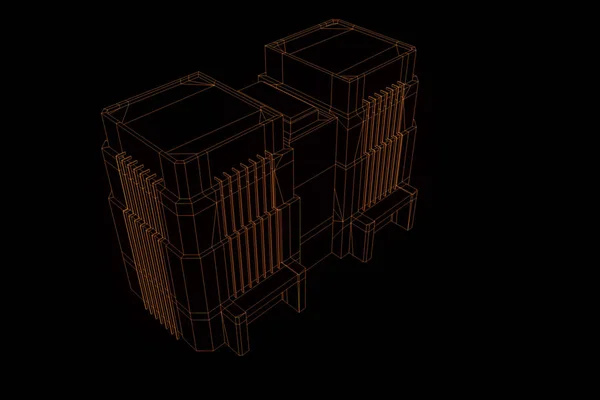 Edificio en estilo holograma Wireframe. Niza 3D Rendering —  Fotos de Stock
