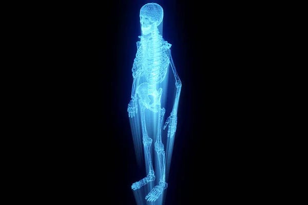 Holograma de Wireframe de Esqueleto Humano em Movimento. Boa renderização 3D — Fotografia de Stock