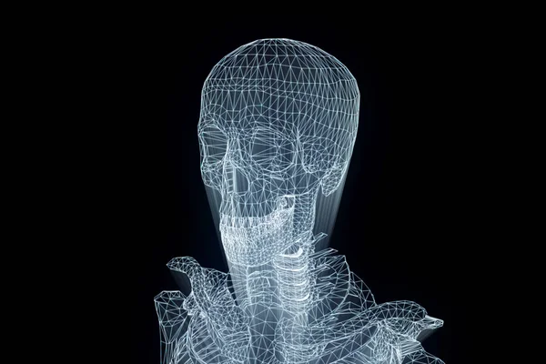 İnsan iskelet Tel Çerçeve hologramı hareket. Güzel 3d render