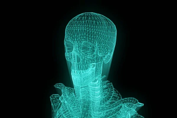 Ologramma di Wireframe dello scheletro umano in movimento. Rendering 3D piacevole — Foto Stock
