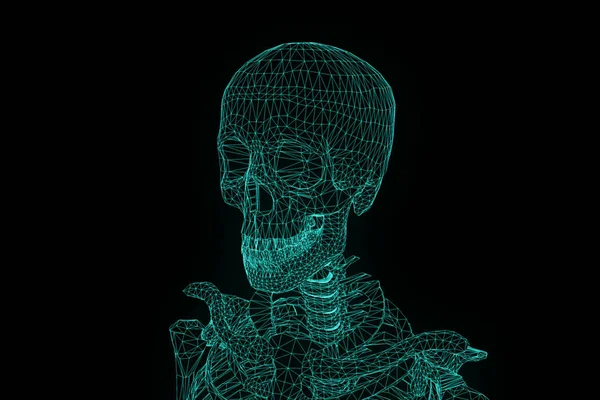 Holograma de Wireframe de Esqueleto Humano em Movimento. Boa renderização 3D — Fotografia de Stock