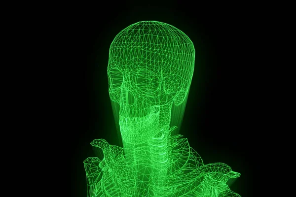 Holograma de Wireframe de Esqueleto Humano em Movimento. Boa renderização 3D — Fotografia de Stock