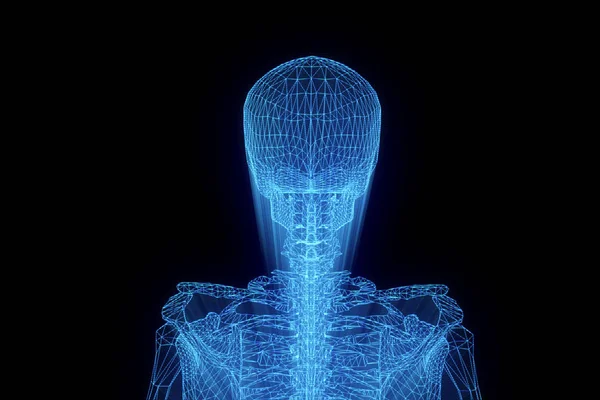 Holograma de Wireframe de Esqueleto Humano em Movimento. Boa renderização 3D — Fotografia de Stock