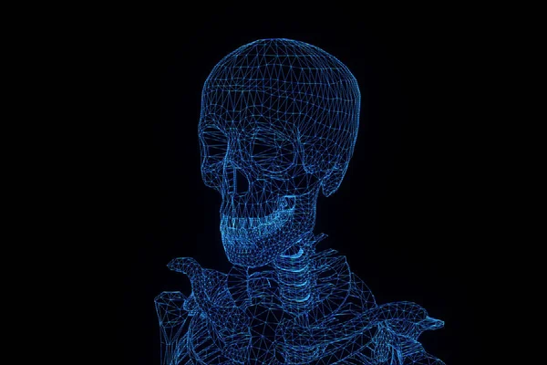Ανθρώπινο σκελετό Wireframe ολόγραμμα σε κίνηση. Ωραία 3d Rendering — Φωτογραφία Αρχείου