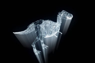 Dinozor Trex iskelet Hologram tel kafes tarzı. Güzel 3d render