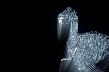 Dinozor Trex iskelet Hologram tel kafes tarzı. Güzel 3d render