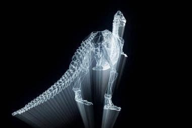 Dinozor Trex iskelet Hologram tel kafes tarzı. Güzel 3d render