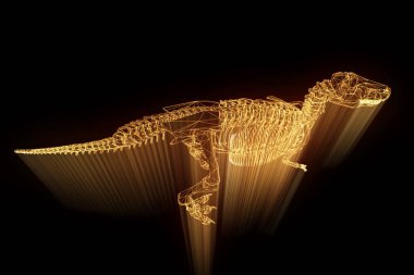 Dinozor Trex iskelet Hologram tel kafes tarzı. Güzel 3d render