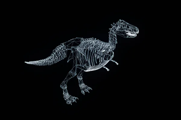 Esqueleto do dinossauro TRex no estilo do wireframe do holograma. Boa renderização 3D — Fotografia de Stock