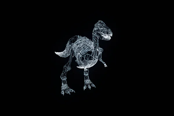 Esqueleto do dinossauro TRex no estilo do wireframe do holograma. Boa renderização 3D — Fotografia de Stock