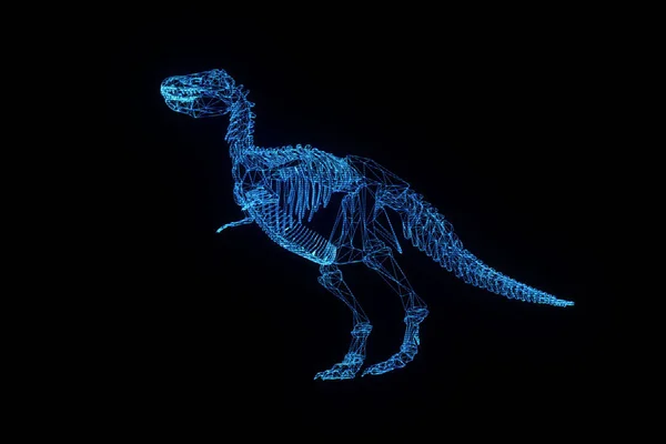 Esqueleto de dinosaurio TRex en Holograma Wireframe Style. Niza 3D Rendering —  Fotos de Stock