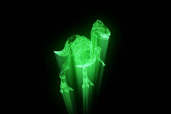 Esqueleto de dinosaurio TRex en Holograma Wireframe Style. Niza 3D Rendering — Foto de Stock