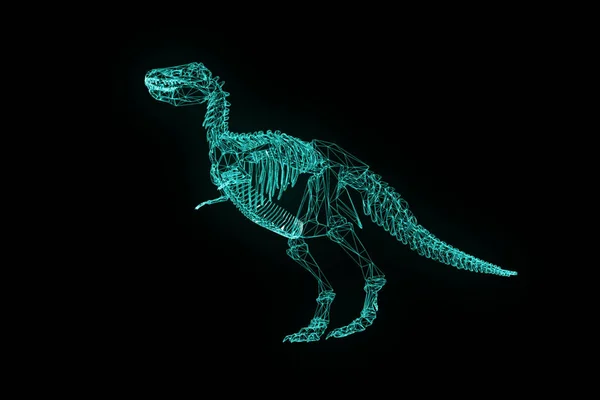 Esqueleto de dinosaurio TRex en Holograma Wireframe Style. Niza 3D Rendering —  Fotos de Stock