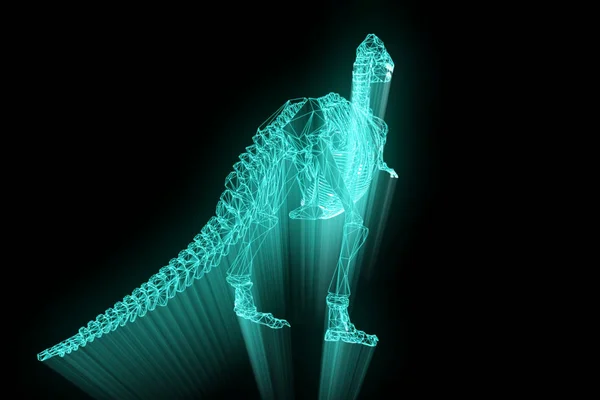 Dinosaurier-Trex-Skelett im Hologramm-Wireframe-Stil. schönes 3D-Rendering — Stockfoto