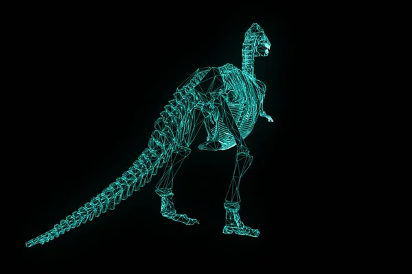 Esqueleto de dinosaurio TRex en Holograma Wireframe Style. Niza 3D Rendering —  Fotos de Stock