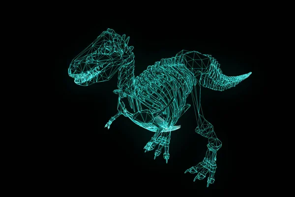 Esqueleto de dinosaurio TRex en Holograma Wireframe Style. Niza 3D Rendering —  Fotos de Stock