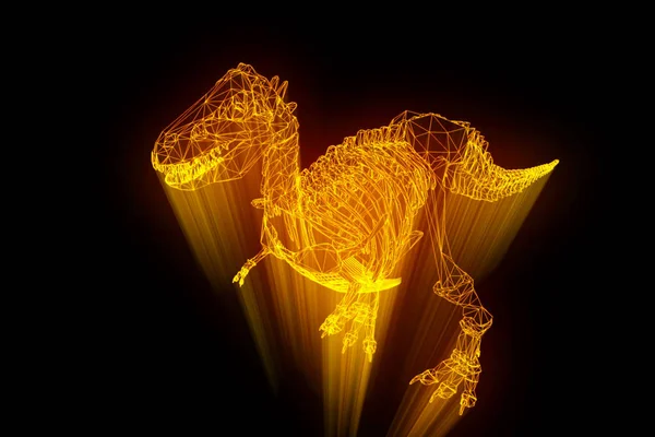 在全息图线框风格的恐龙龙骨架。漂亮的 3d 渲染 — 图库照片