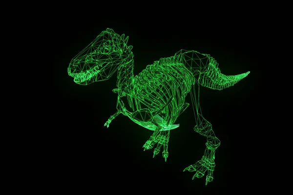 Esqueleto de dinosaurio TRex en Holograma Wireframe Style. Niza 3D Rendering —  Fotos de Stock