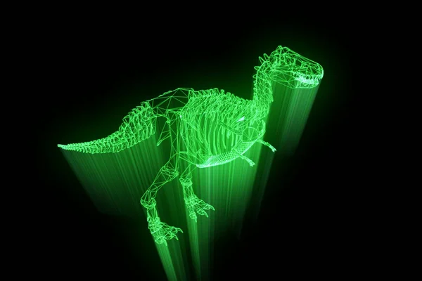 Dinozor Trex iskelet Hologram tel kafes tarzı. Güzel 3d render — Stok fotoğraf