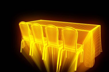 Konferans fiş Hologram tel kafes tarzı ile parti tablo. Güzel 3d render